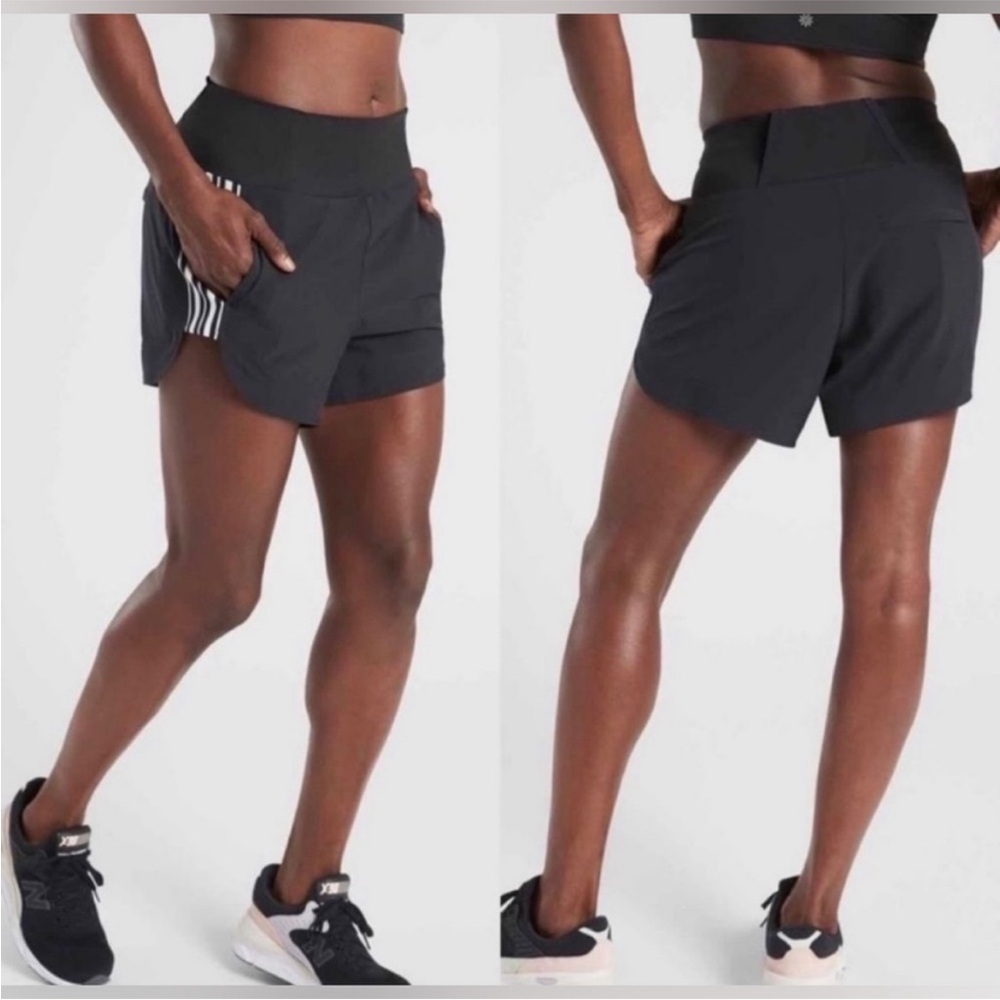 Athleta Ascender Side Stripe Shorts Black 6 Women Workout Hiking Camping Outdoor